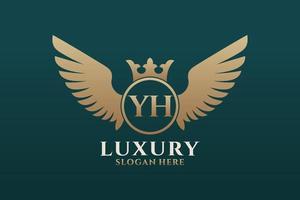 Luxury royal wing Letter YH crest Gold color Logo vector, Victory logo, crest logo, wing logo, vector logo template.