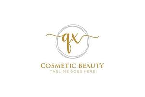 initial QX Feminine logo beauty monogram and elegant logo design, handwriting logo of initial signature, wedding, fashion, floral and botanical with creative template. vector