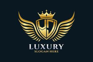 Luxury royal wing Letter VJ crest Gold color Logo vector, Victory logo, crest logo, wing logo, vector logo template.