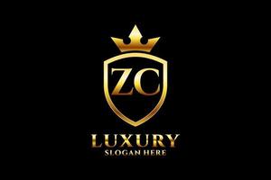 initial ZC elegant luxury monogram logo or badge template with scrolls and royal crown - perfect for luxurious branding projects vector