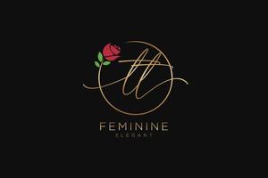 initial TT Feminine logo beauty monogram and elegant logo design, handwriting logo of initial signature, wedding, fashion, floral and botanical with creative template. vector