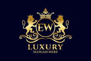 Initial EW Letter Lion Royal Luxury Logo template in vector art for luxurious branding projects and other vector illustration.