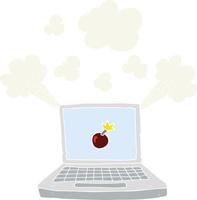 flat color illustration of a cartoon laptop computer with bomb symbol vector