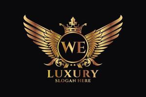 Luxury royal wing Letter WE crest Gold color Logo vector, Victory logo, crest logo, wing logo, vector logo template.