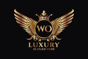 Luxury royal wing Letter WO crest Gold color Logo vector, Victory logo, crest logo, wing logo, vector logo template.