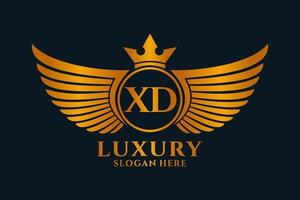 Luxury royal wing Letter XD crest Gold color Logo vector, Victory logo, crest logo, wing logo, vector logo template.