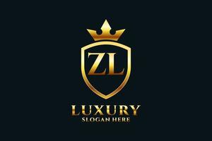 initial ZL elegant luxury monogram logo or badge template with scrolls and royal crown - perfect for luxurious branding projects vector