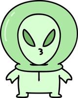 caricatura de un pequeño alienígena que parece pensativo vector