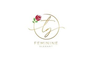 initial TG Feminine logo beauty monogram and elegant logo design, handwriting logo of initial signature, wedding, fashion, floral and botanical with creative template. vector