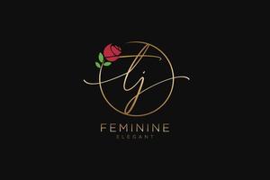 initial TJ Feminine logo beauty monogram and elegant logo design, handwriting logo of initial signature, wedding, fashion, floral and botanical with creative template. vector