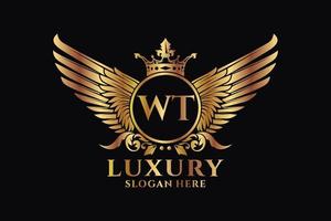 Luxury royal wing Letter WT crest Gold color Logo vector, Victory logo, crest logo, wing logo, vector logo template.