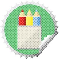 pack of coloring pencils graphic vector illustration round sticker stamp