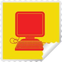 computer with mouse and screen square peeling sticker vector