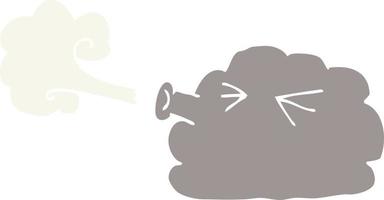 cartoon doodle cloud blowing a gale vector