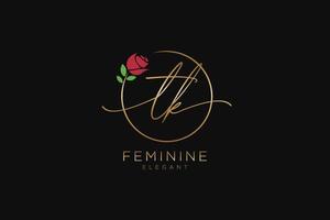 initial TK Feminine logo beauty monogram and elegant logo design, handwriting logo of initial signature, wedding, fashion, floral and botanical with creative template. vector