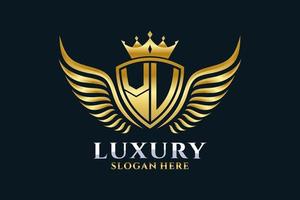 Luxury royal wing Letter VU crest Gold color Logo vector, Victory logo, crest logo, wing logo, vector logo template.