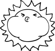 line drawing cartoon shining sun vector