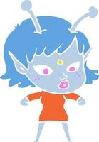 pretty flat color style cartoon alien girl vector