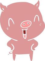 happy flat color style cartoon pig vector