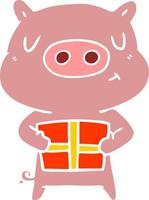 flat color style cartoon christmas pig vector