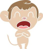 yawning flat color style cartoon monkey vector