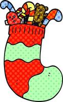 cartoon doodle christmas stocking full of toys vector