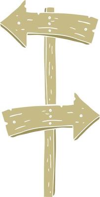 flat color illustration of a cartoon wooden direction sign