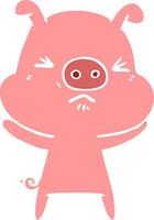 flat color style cartoon angry pig vector