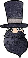 cartoon doodle bearded man with top hat vector