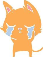 crying flat color style cartoon cat vector