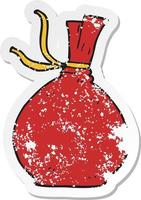 pegatina retro angustiada de un saco de santa de navidad de dibujos animados vector