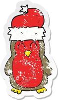 retro distressed sticker of a cartoon christmas robin vector