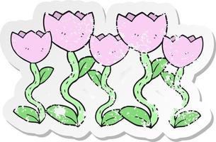 retro distressed sticker of a cartoon flowers vector