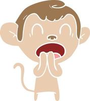 yawning flat color style cartoon monkey vector