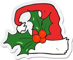 sticker of a cartoon christmas holly hat vector