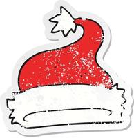 retro distressed sticker of a cartoon christmas hat vector