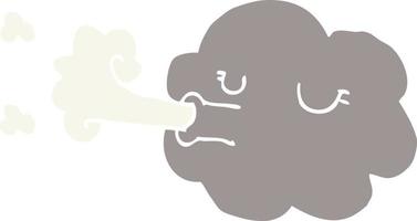 cartoon doodle cloud blowing a gale vector