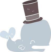 flat color style cartoon whale wearing top hat vector