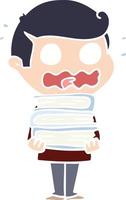 flat color style cartoon man with books totally stressed out vector