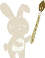 flat color style cartoon rabbit with paint brush vector