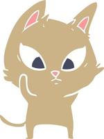 confused flat color style cartoon cat vector