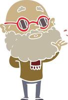 flat color style cartoon curious man with beard and sunglasses vector