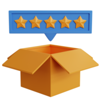 3d rendering open box with five stars isolated png