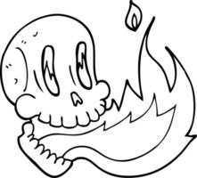 line drawing cartoon flaming skull vector