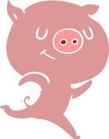 happy flat color style cartoon pig running vector