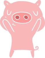 flat color style cartoon content pig vector