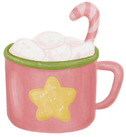 cute cup of chocolate topped with marshmallow watercolor illustration png