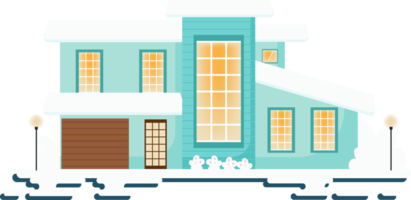 casa de estilo plano de navidad cubierta de nieve blanca png