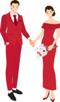 couple de mariage chinois en robe rouge traditionnelle tenant par la main et saluant pour le nouvel an chinois png