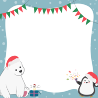 cute christmas polar bear and penguin square frame with copy space png